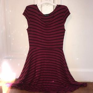 Red whine dress with black stripes